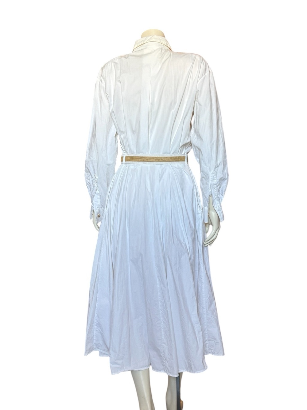 Vintage Town & Country White Cotton Shirt Dress With Shoulder Pads, Belt Size 14 - Picture 4 of 14